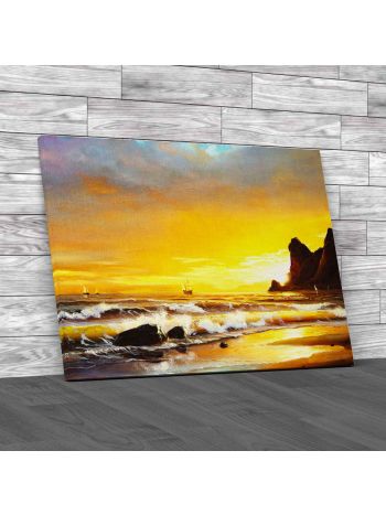 Boat at Sea Sunset Canvas Print Large Picture Wall Art