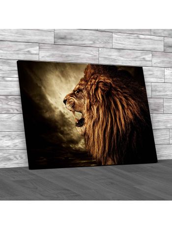 Roaring Lion Against Stormy Sky Canvas Print Large Picture Wall Art