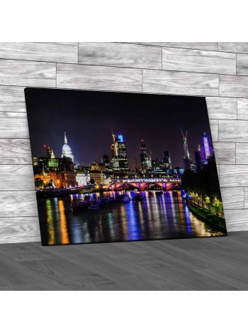 London Skyline By Night Canvas Print Large Picture Wall Art