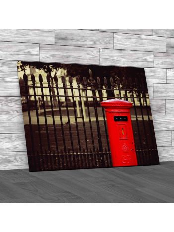 Red Post Box In Street Canvas Print Large Picture Wall Art