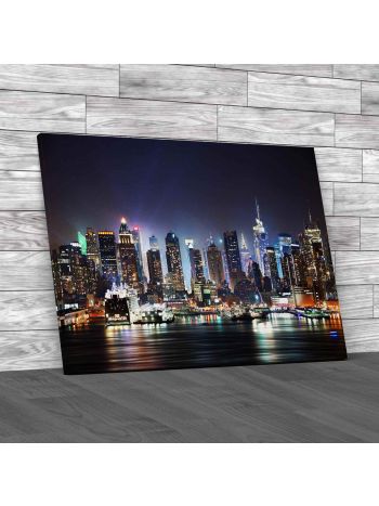 Manhattan Skyline Lit Up By Nightlife Canvas Print Large Picture Wall Art