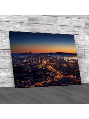 San Francisco Skyline And Bay Bridge At Sunset Canvas Print Large Picture Wall Art
