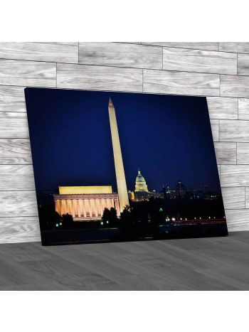 Washington Dc Skyline View At Night Canvas Print Large Picture Wall Art