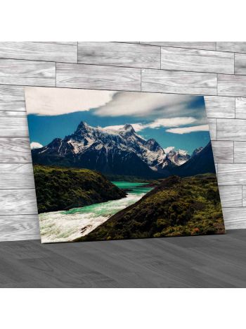 River In Torres Del Paine Canvas Print Large Picture Wall Art