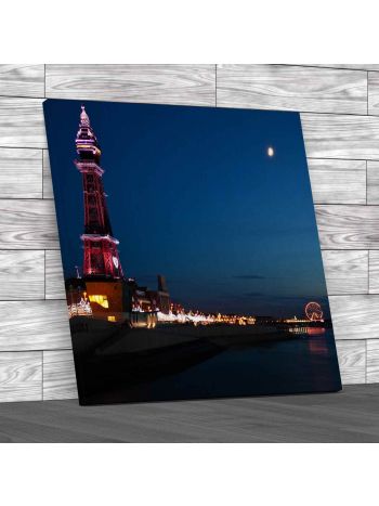 Blackpool Tower At Beach Square Canvas Print Large Picture Wall Art