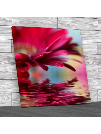 Flower Reflect On Water Square Canvas Print Large Picture Wall Art